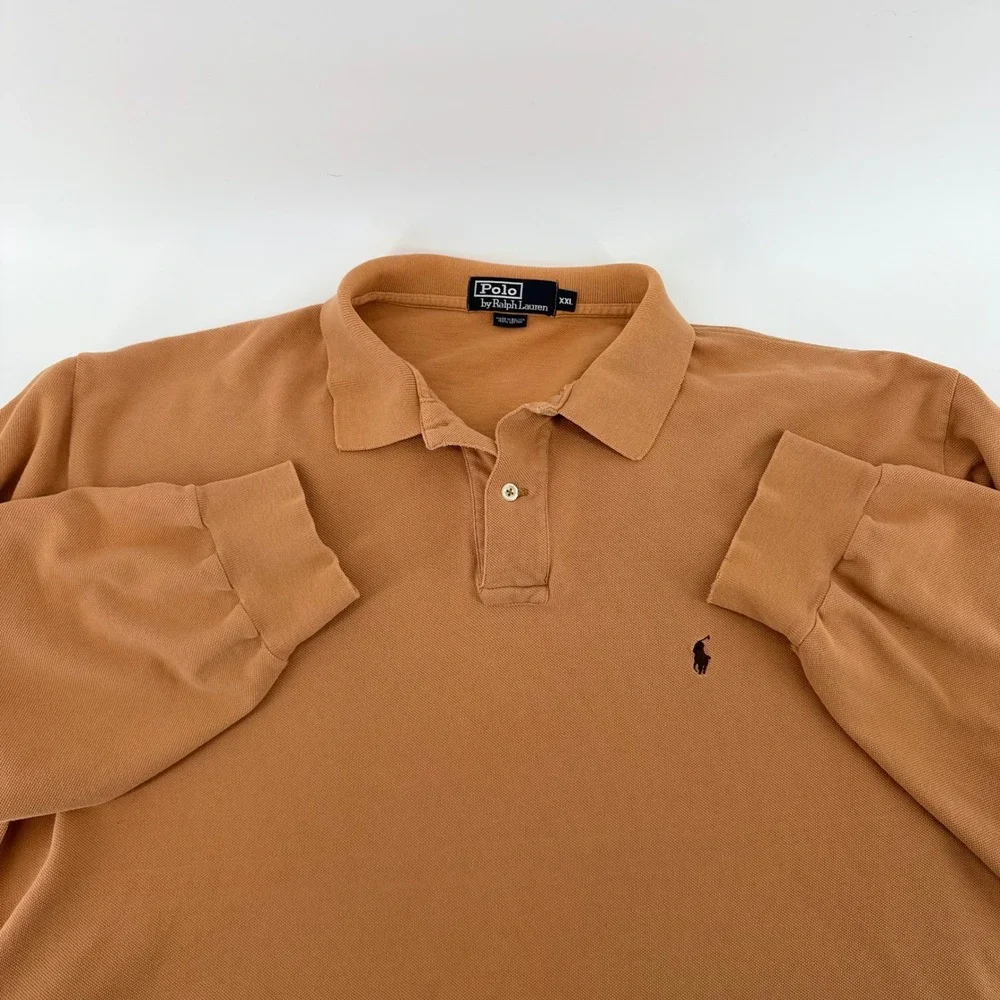 Polo Ralph Lauren Long Sleeve Polo Shirt XXL Burnt Orange Pique Cotton Pony Logo